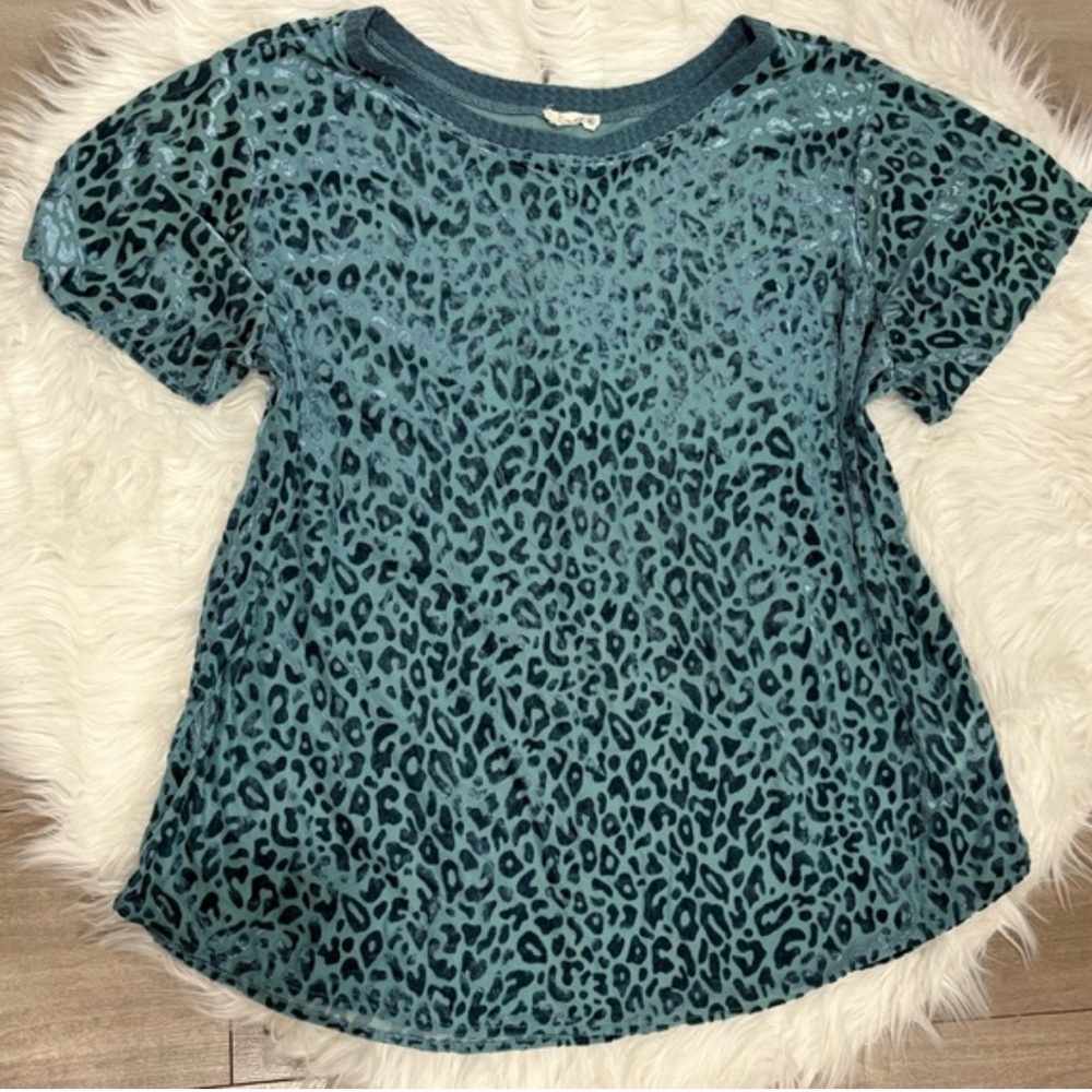 Kori Teal blue Leopard Print  Tee see through